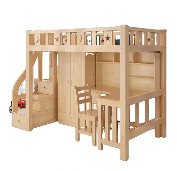 łózko piętrowe dla dzieci z biurkiem i szafą