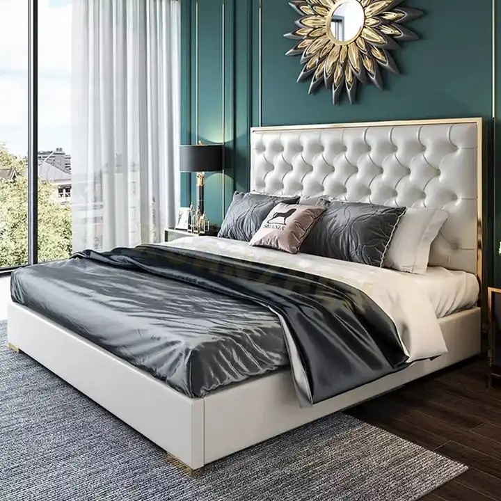 białe łóżko glamou tapicerowane eko skóra