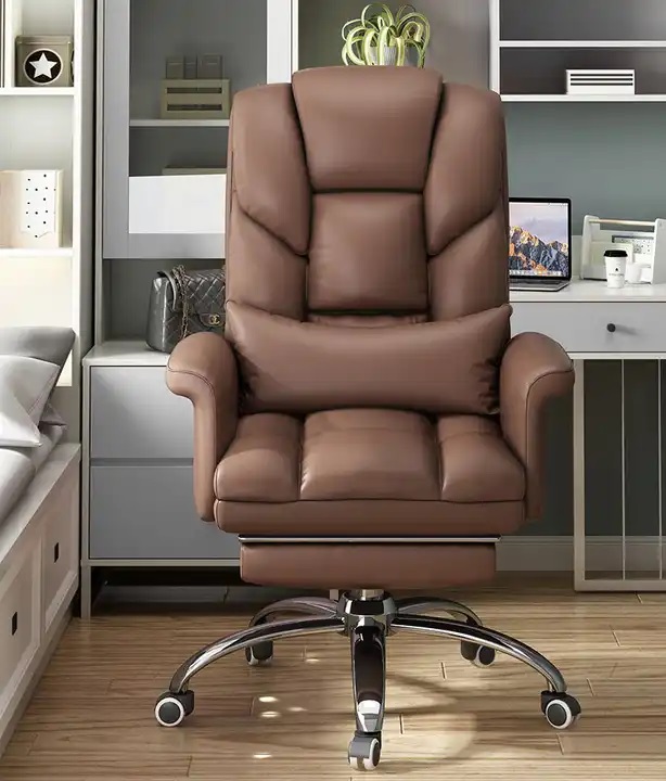 obrotowy brązowy fotel do biura rozkładany
