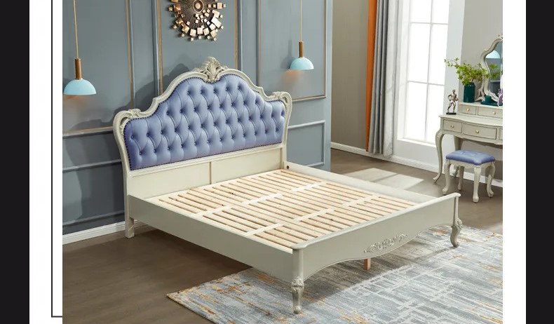 drewniane białe łóżko sypialniane z ekoskórą