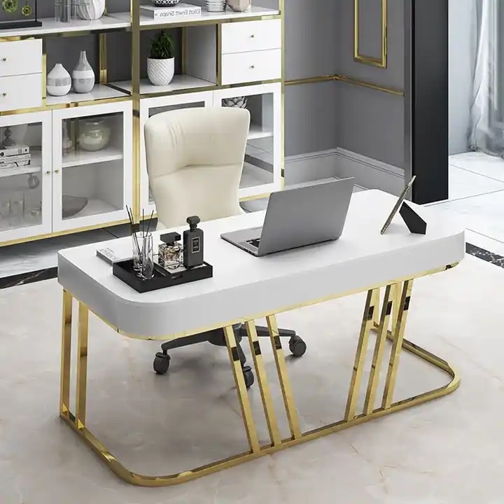 lakierowane biało złote biurko