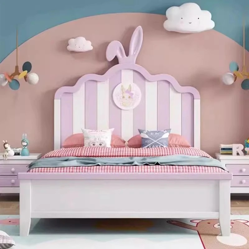 różowe łóżko dla dziewczynki z królikiem