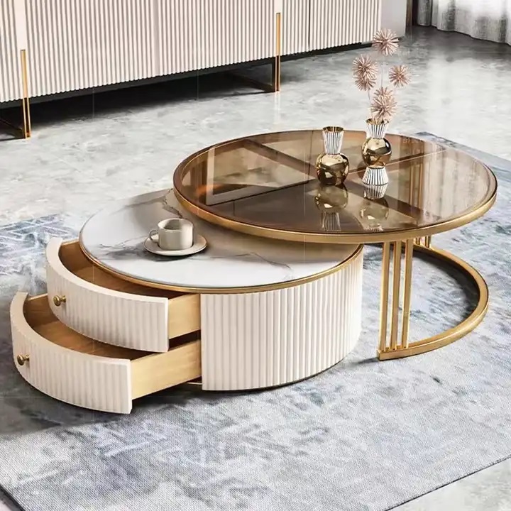 okrągły stolik kawowy z szufladami