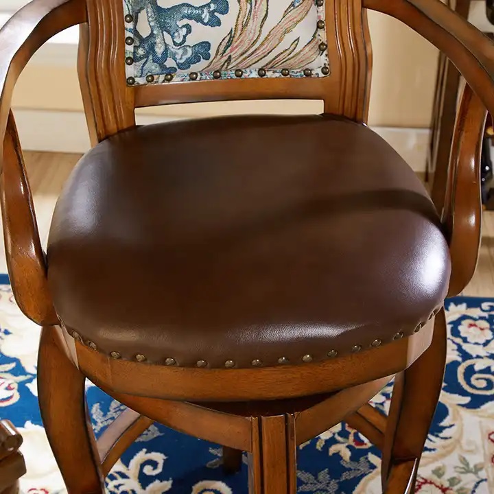amerykańskie brązowe krzesło barowe obotowe ze skóry