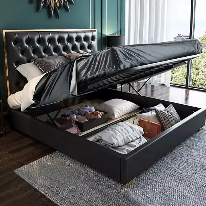 czarne łóżko glamour tapicerowane eko skóra